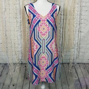Bo Bel Womens Pink Blue Geometric Cutout Dress